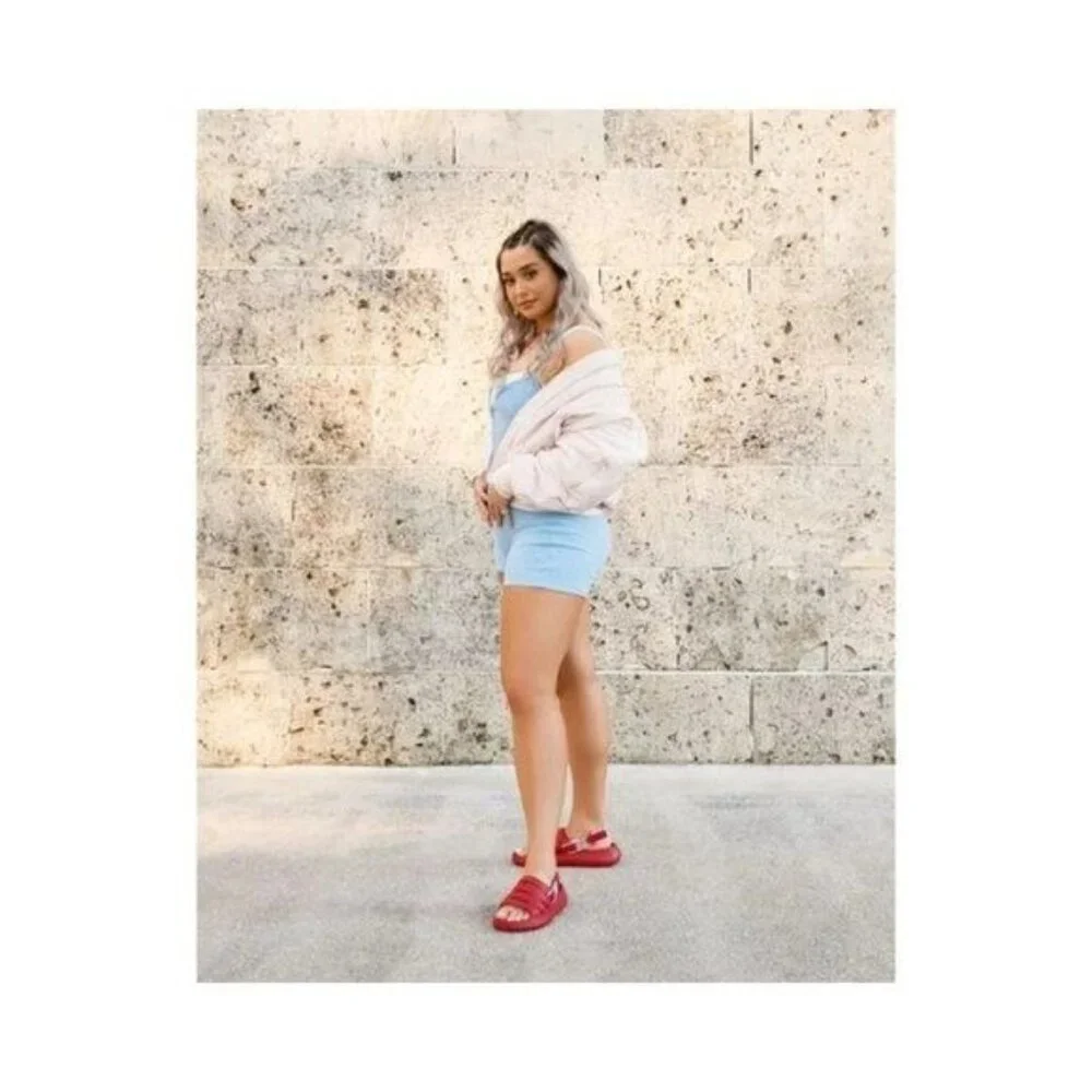 UGG Sport Yeah Sandals 9 Samba Red Slides logo Print Backstrap Resort Beach - Picture 10 of 10